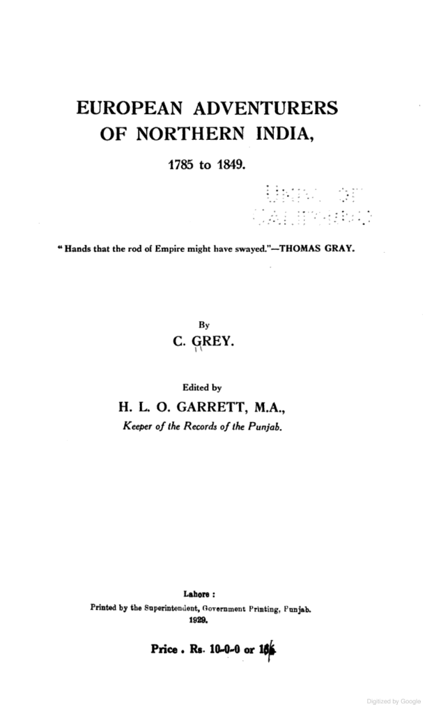 EUROPEAN ADVENTURERS OF NORTHERN INDIA