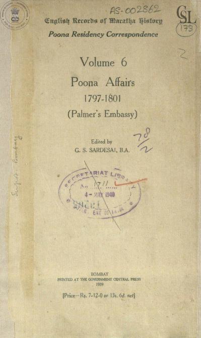 POONA RESIDENCY CORRESPONDENCE
